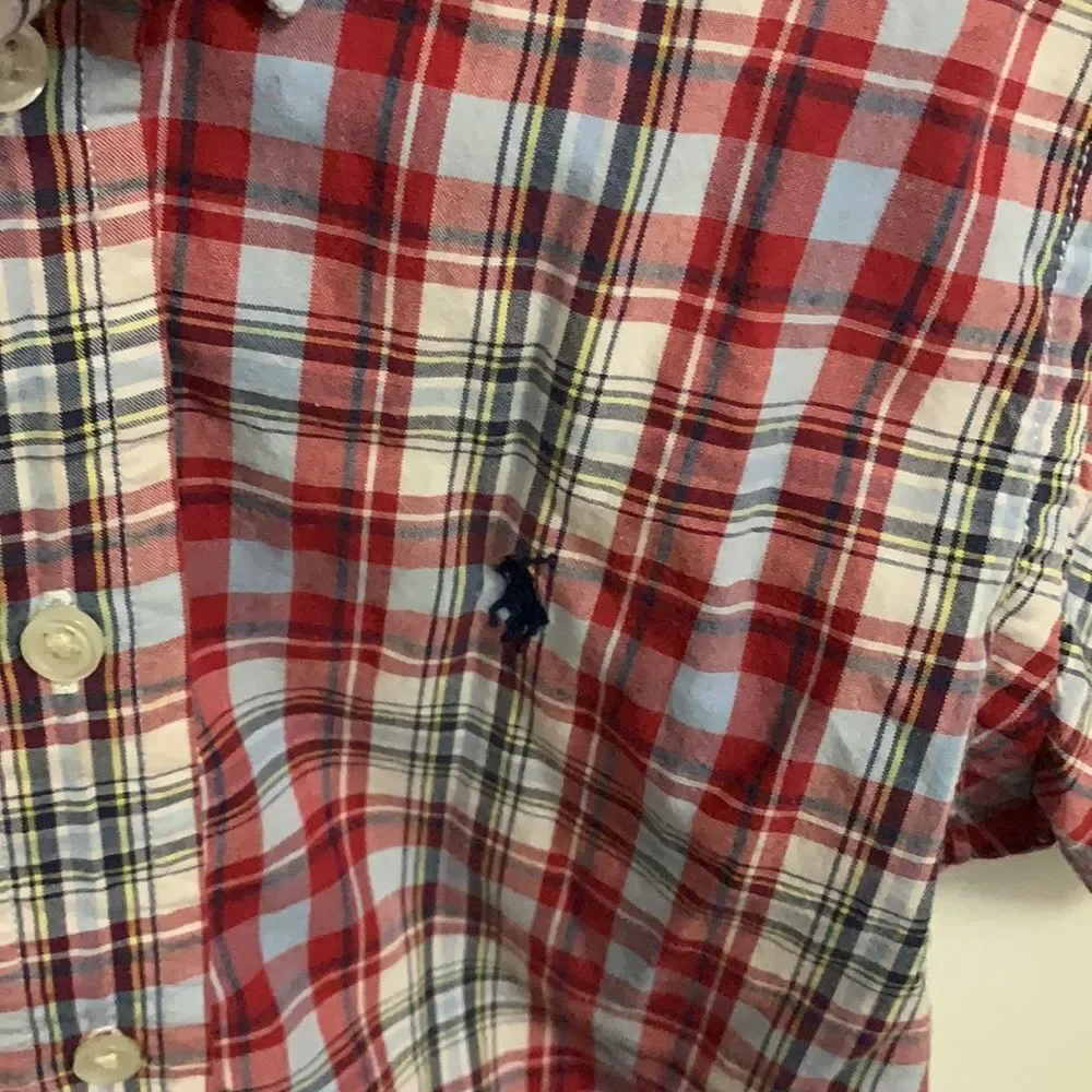 Polo Ralph Lauren Boys Plaid Button Down Shirt Size 4 100% Cotton Short Sleeve